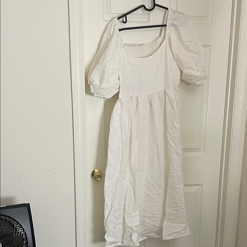 White Midi Puff Sleeve Dress
